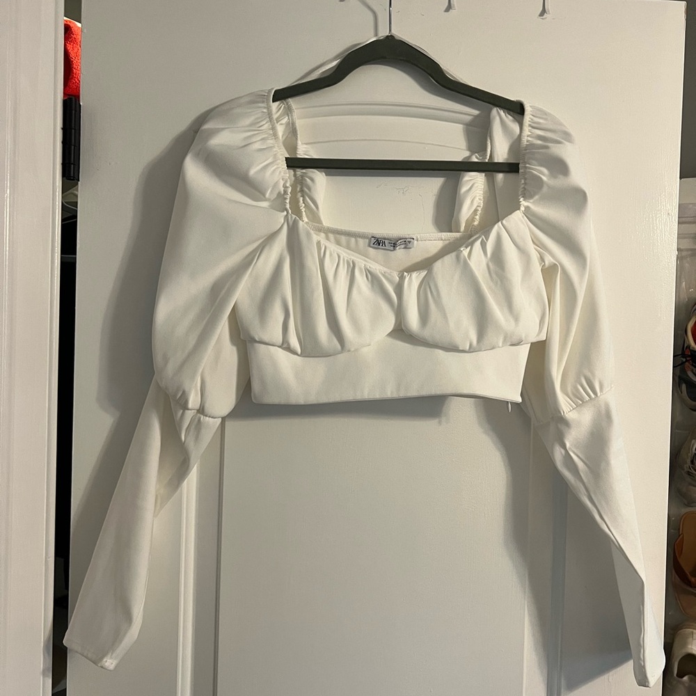 Zara White Puff Sleeve Blouse